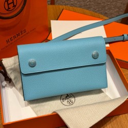 에르메스 Hermes Snap Wallet 18.5cm Epsom 7N Celeste/silver