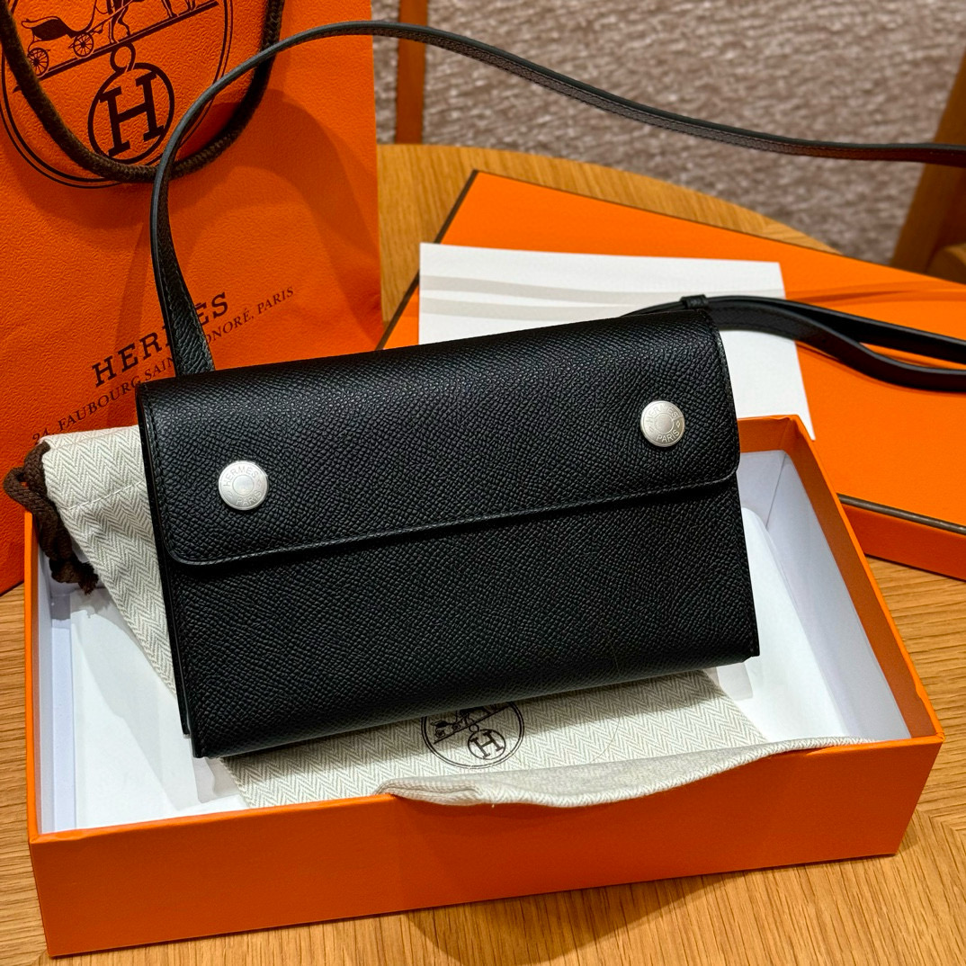에르메스 Hermes Snap Wallet 18.5cm Epsom 89 Noir/silver