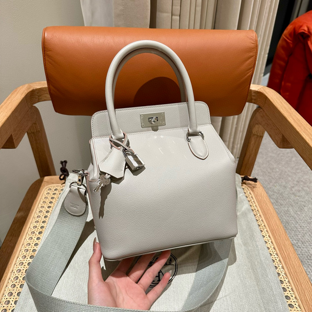 에르메스 Hermes Toolbox 20cm Evercolor 80 Pearl Gray/silver