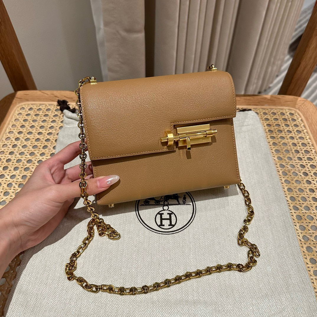 에르메스 Hermes Verrou 17cm Chèvre 0M Chai/gold