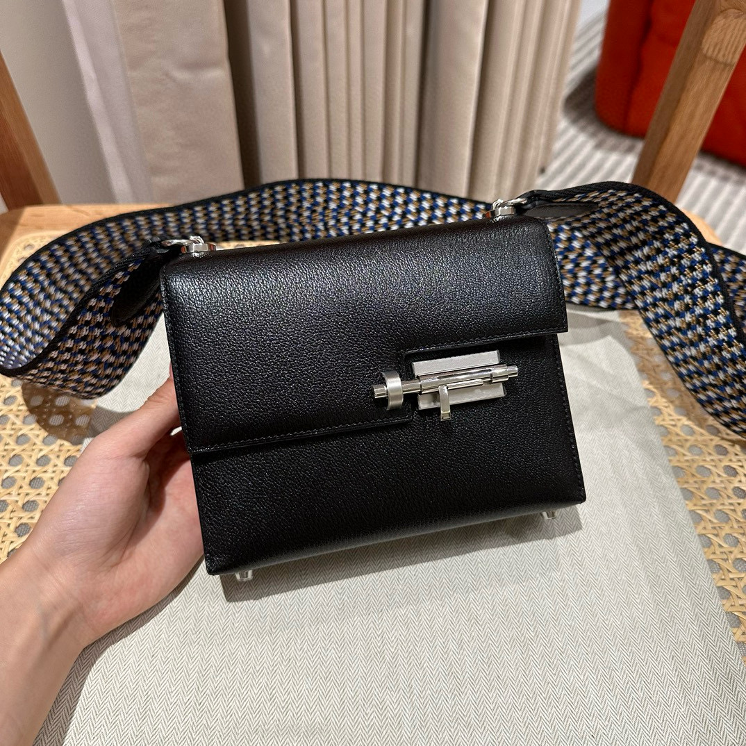 에르메스 Hermes Verrou 17cm Chèvre 89 Noir/silver