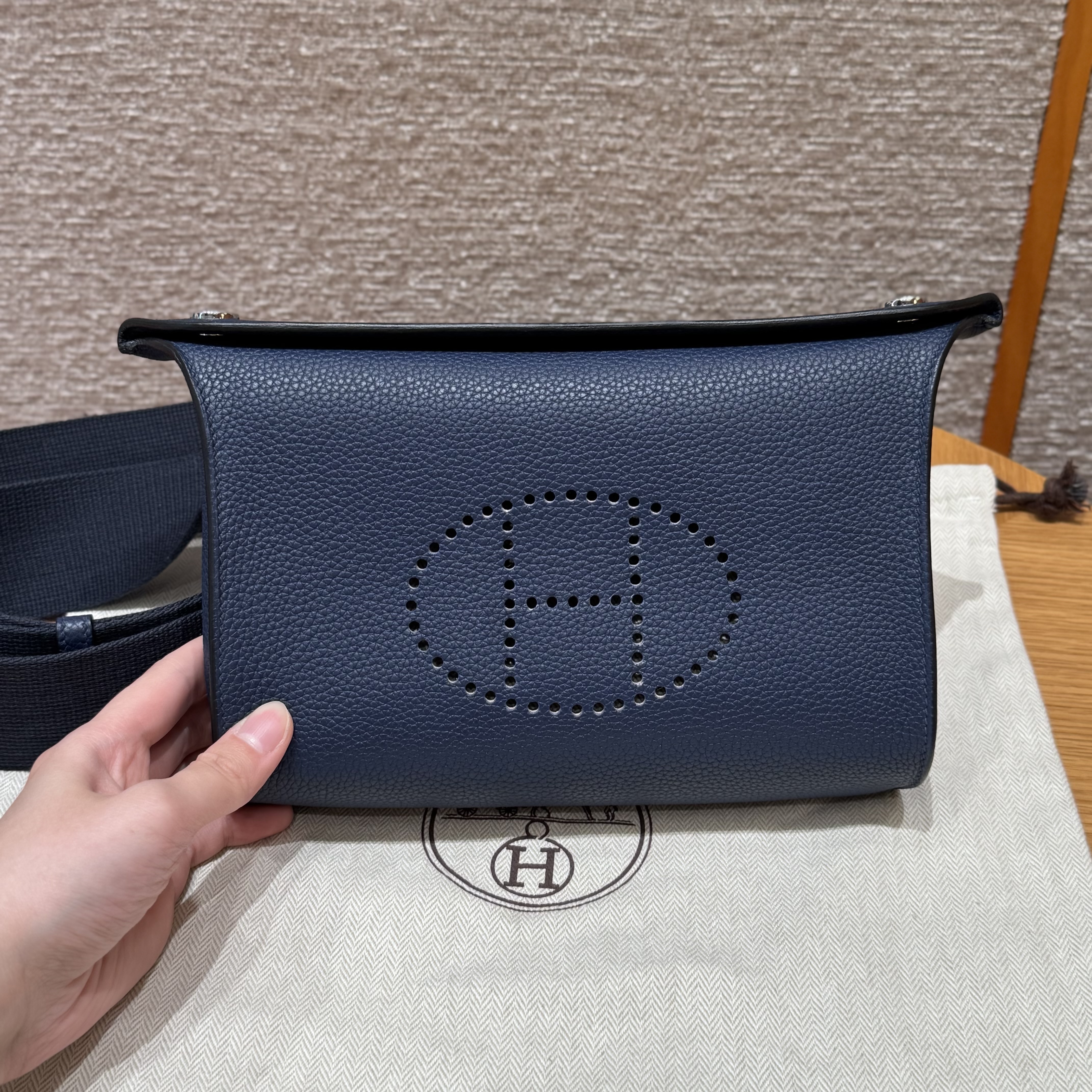 에르메스 Hermes Videpoches Togo 7U Blue navy/silver