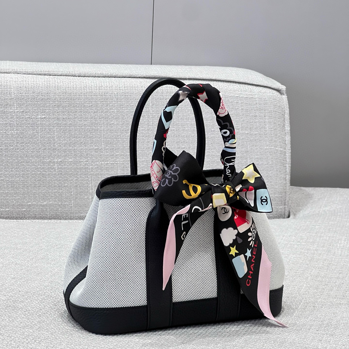 에르메스 Hermes Mini Garden party 23cm canvas panda/silver