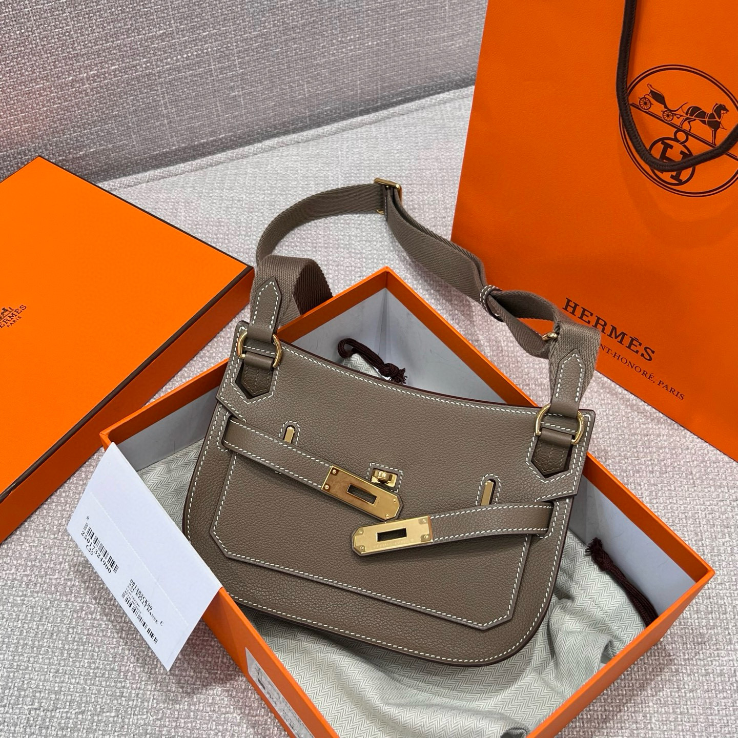에르메스 Hermes Jypsiere mini Germany Leather 18 Etoupe/gold