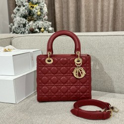 디올 Dior Lady 24cm 탑 핸들백 Wine red