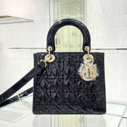 디올 Dior Lady 24cm 탑 핸들백 Black