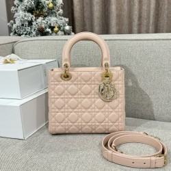 디올 Dior Lady 24cm 탑 핸들백 Light pink