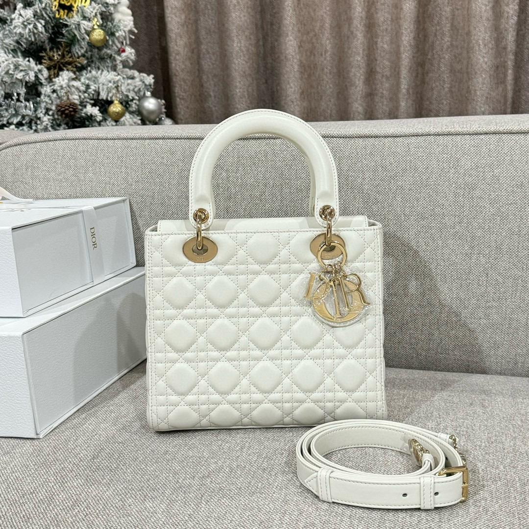 디올 Dior Lady 24cm 탑 핸들백 Beige