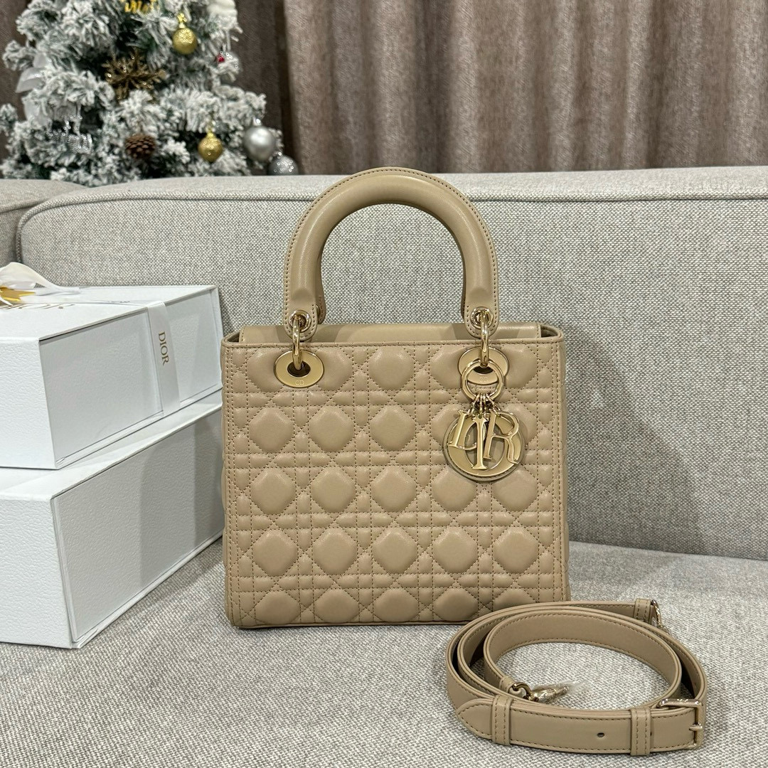 디올 Dior Lady 24cm 탑 핸들백 Apricot