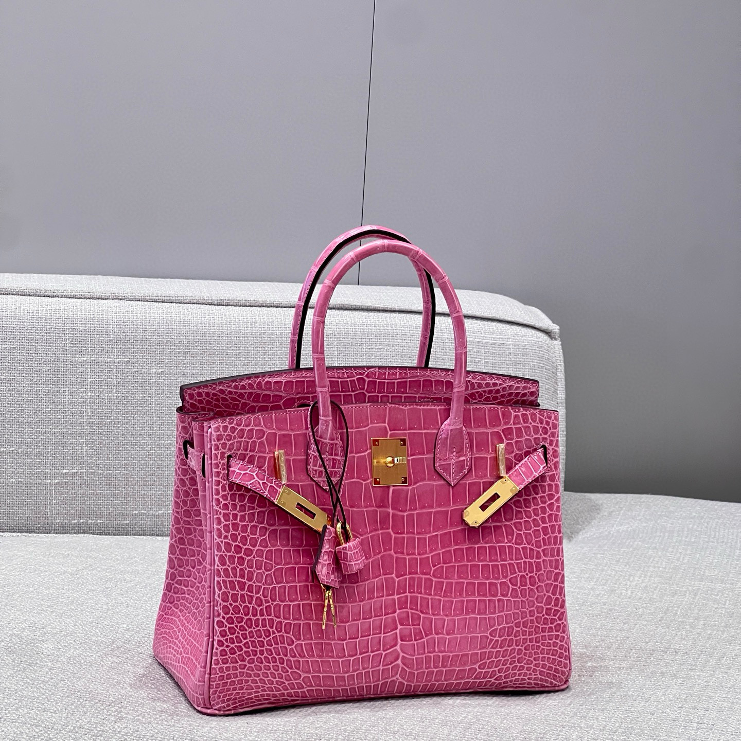 에르메스 Hermes Brikin 30cm France Hcp Porosus crocodile 94 Terre Cuite/gold