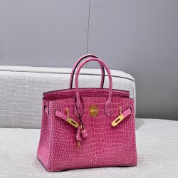 에르메스 Hermes Brikin 30cm France Hcp Porosus crocodile 94 Terre Cuite/gold