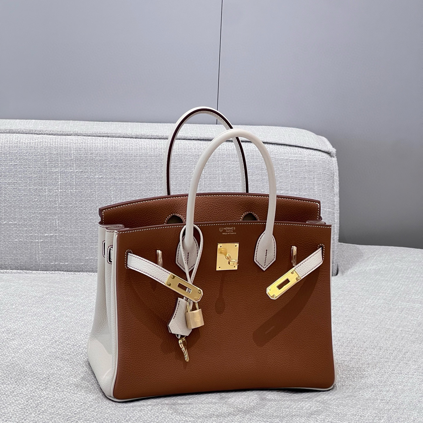 에르메스 Hermes Brikin 30cm Germany Leather 37 Gold and 10 Craie/gold