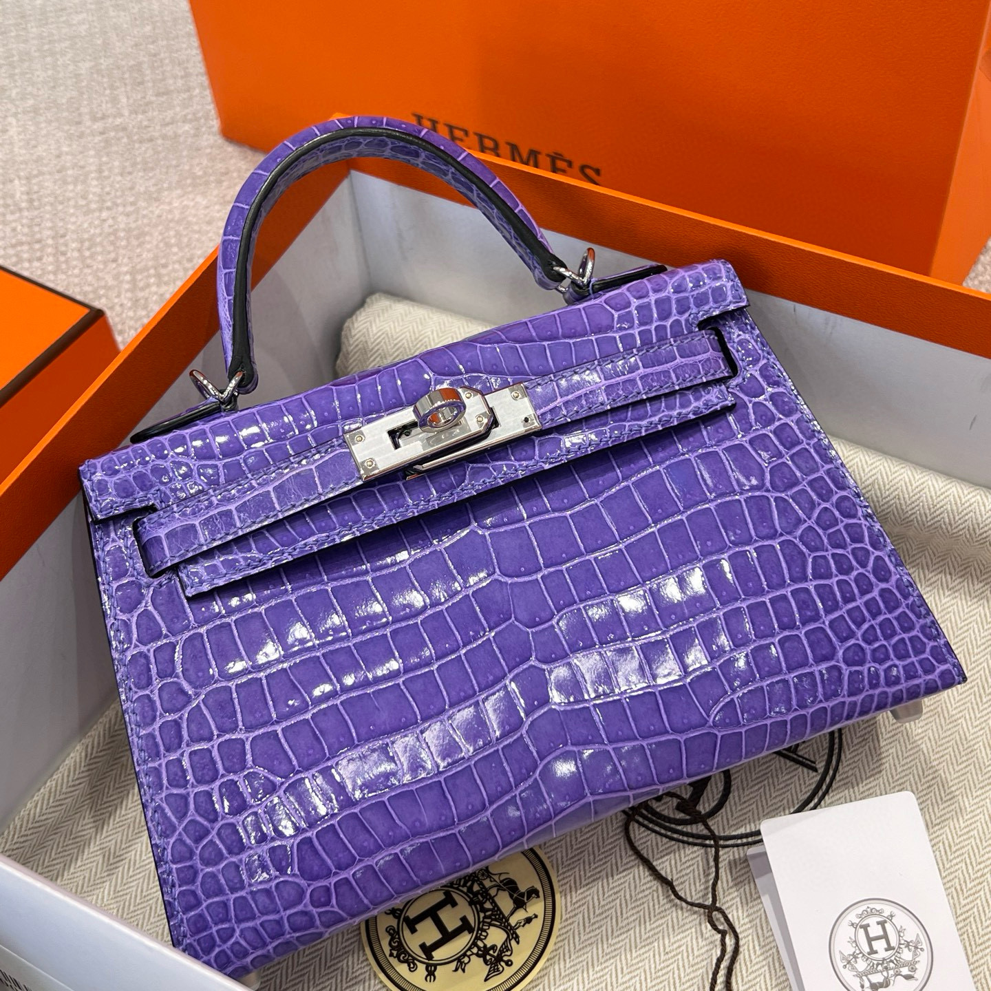 에르메스 Hermes Mini Kelly France Hcp Porosus crocodile 5H Glycinc/silver