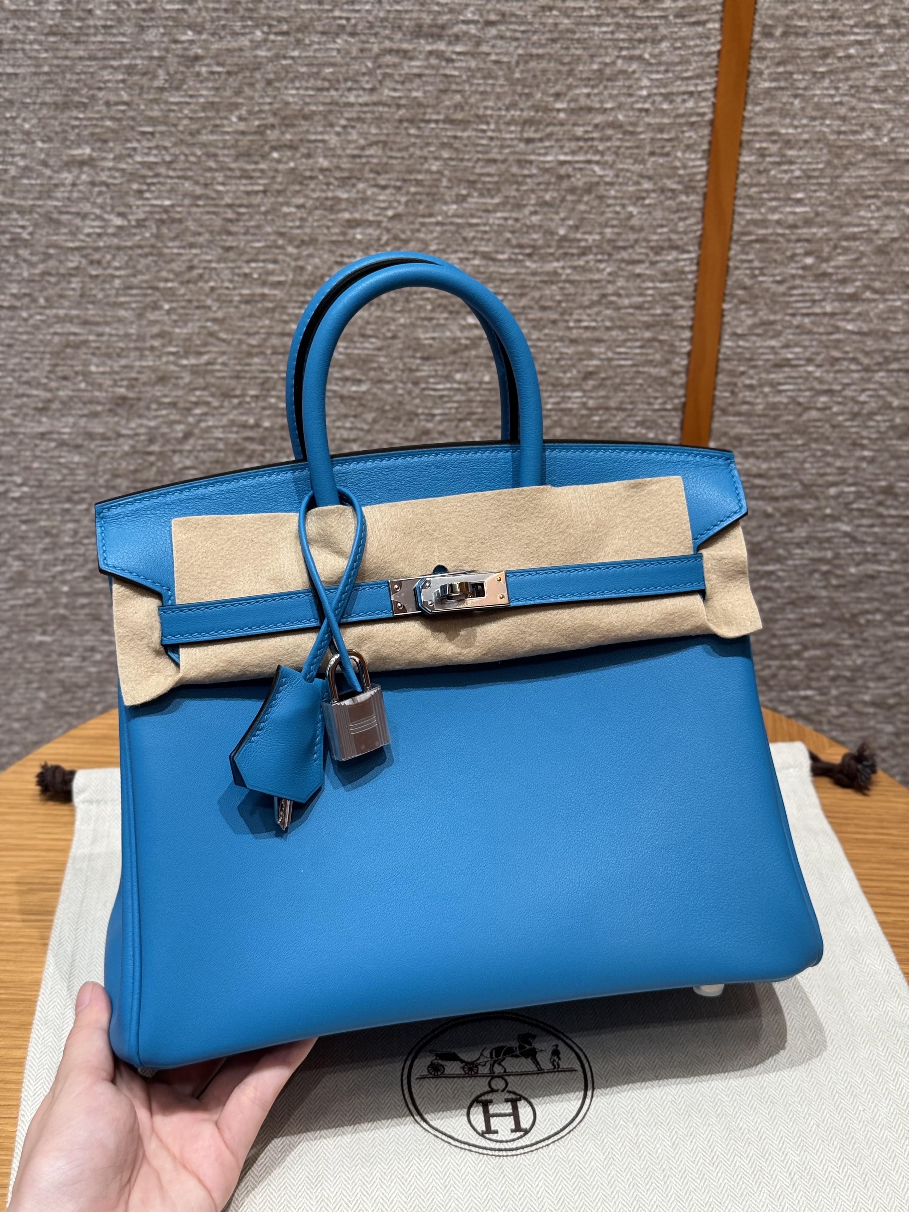 에르메스 Hermes Birkin 25cm Swift P3 Blue De Nord/Rose gold