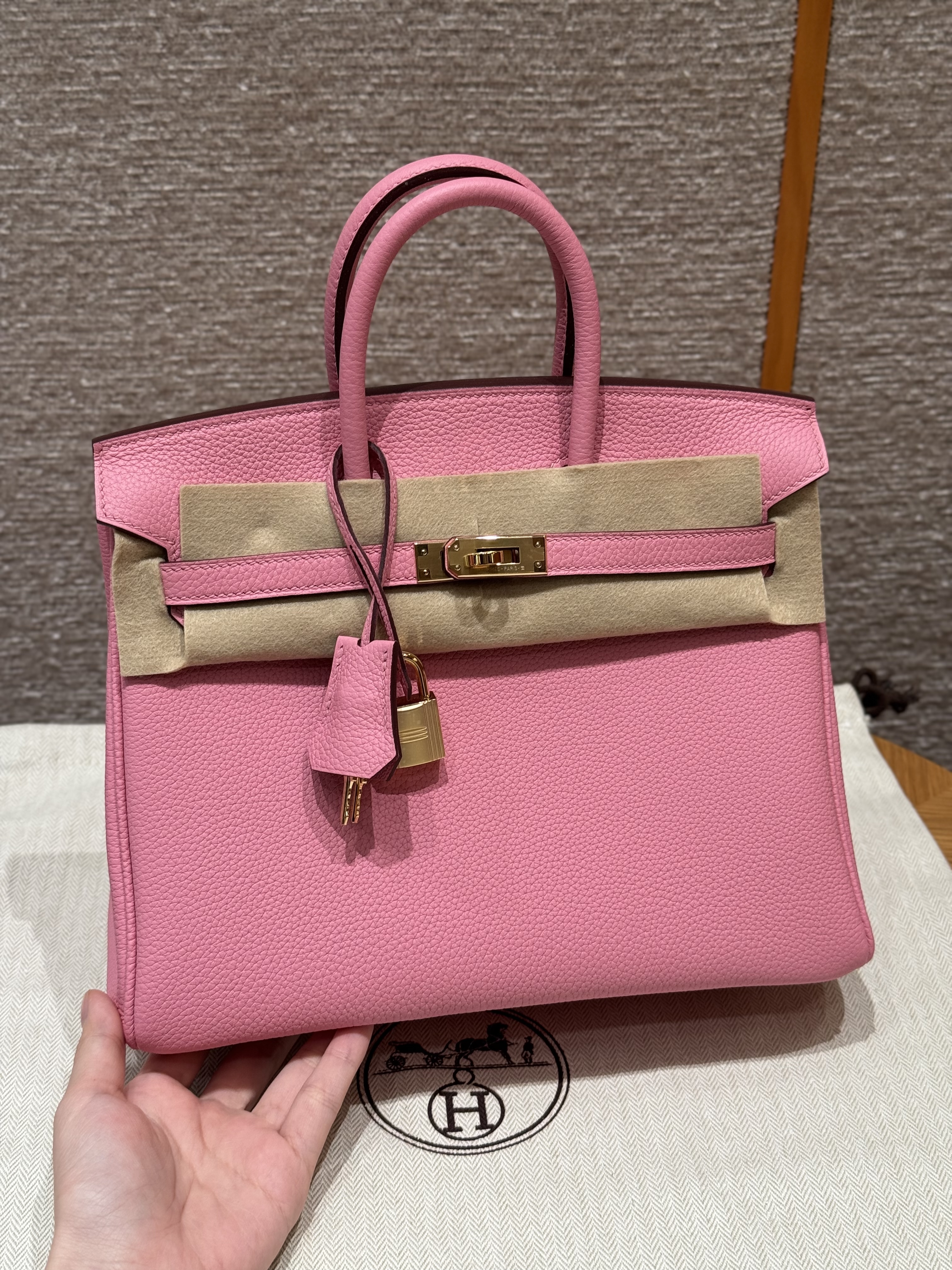 에르메스 Hermes Birkin 25cm Togo L4 Bubble Gum/gold