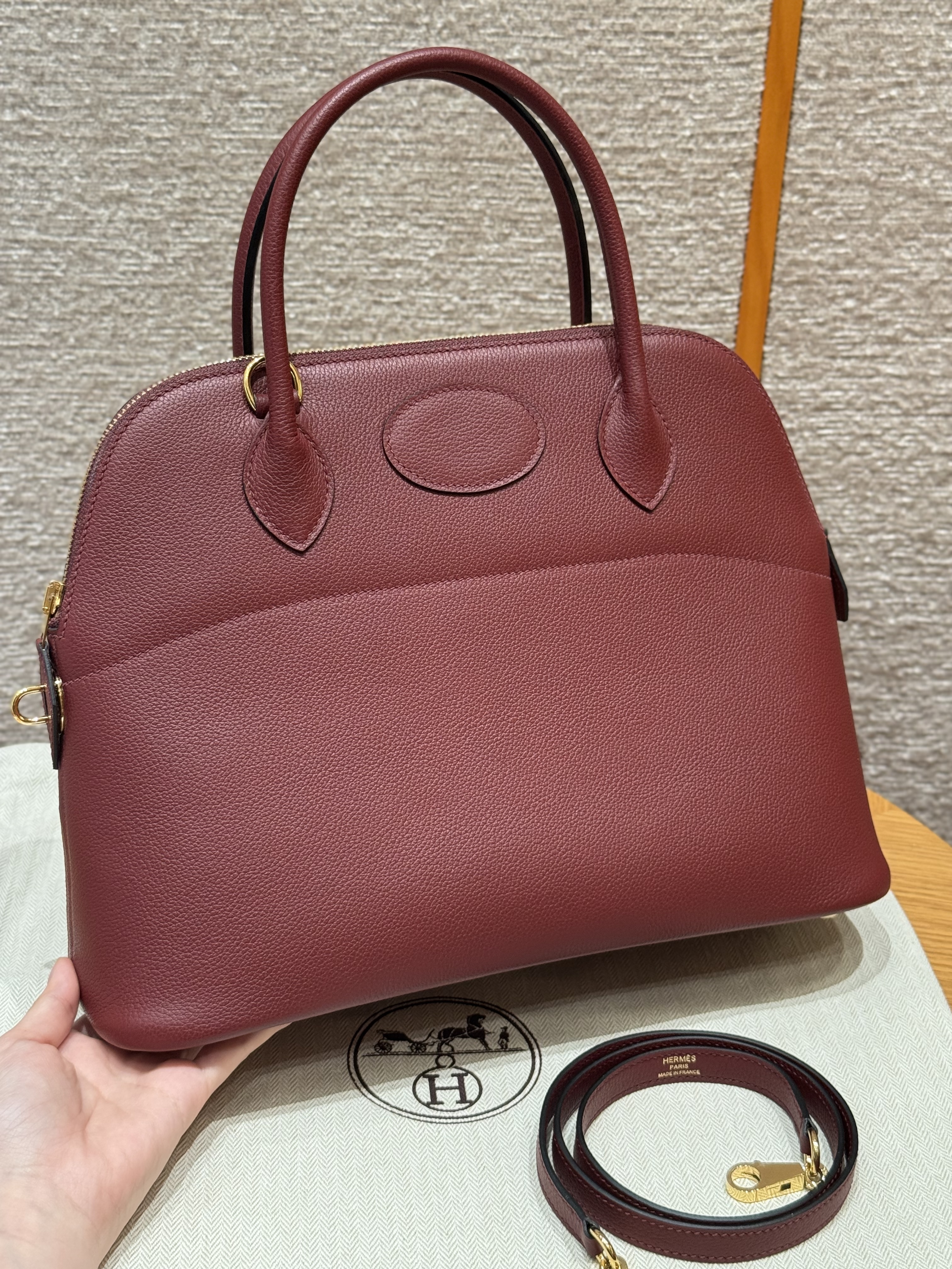 에르메스 Hermes Bolide 31cm Evercolor 55 Rouge H/gold