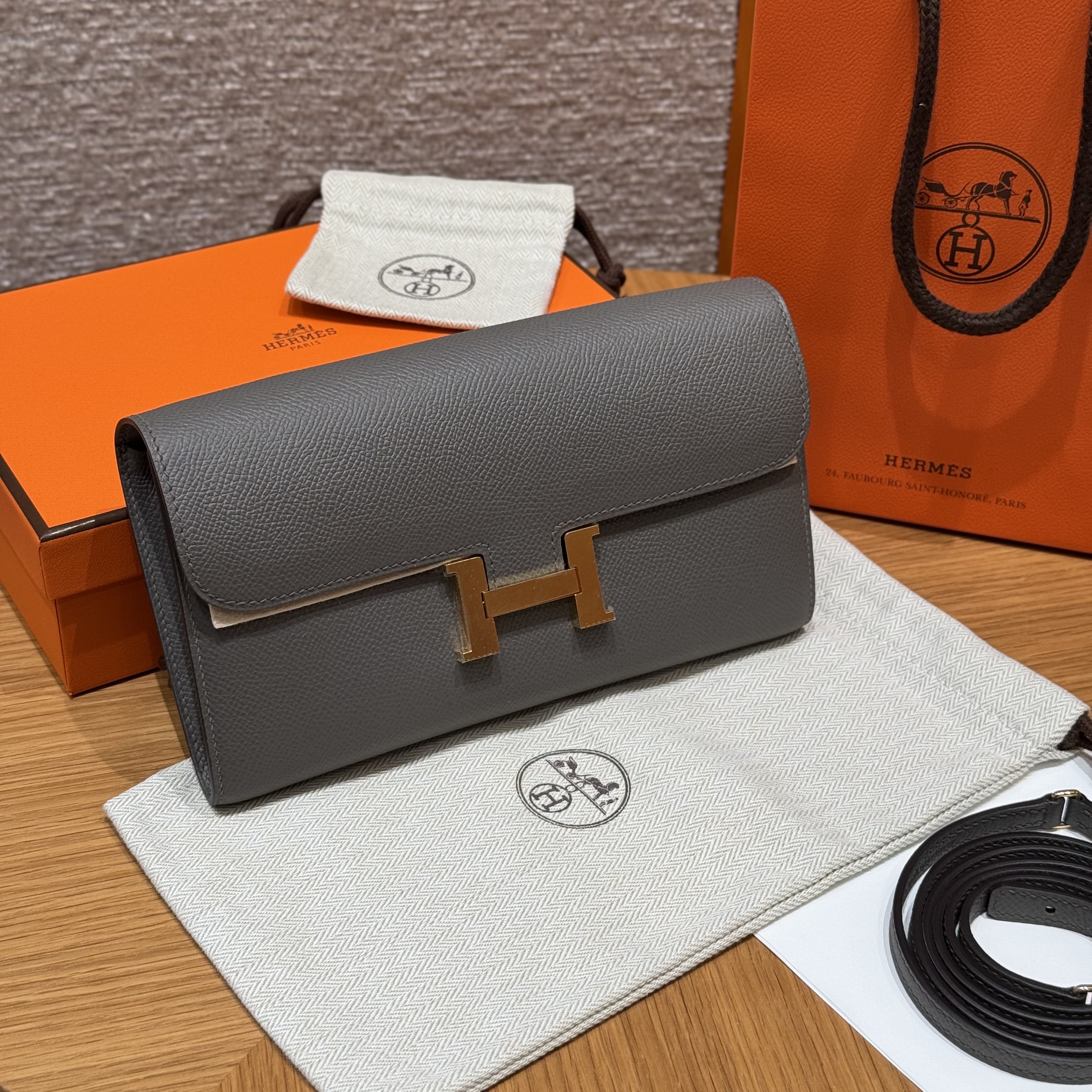 에르메스 Hermes Constance to go 20cm Epsom 0L Gris Meyer/gold