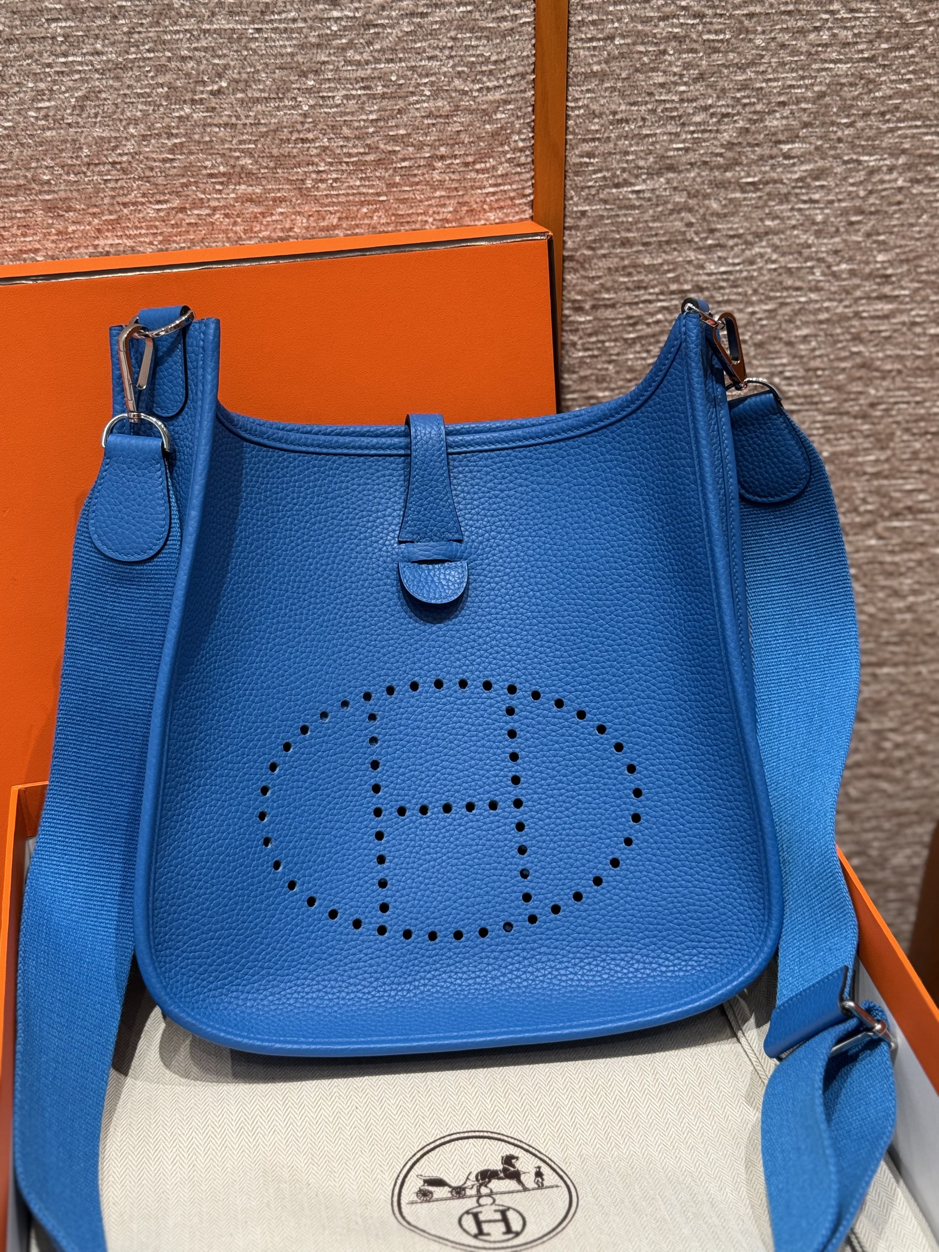 에르메스 Hermes Evelyne 29cm clemence T7 Blue Hydra/silver