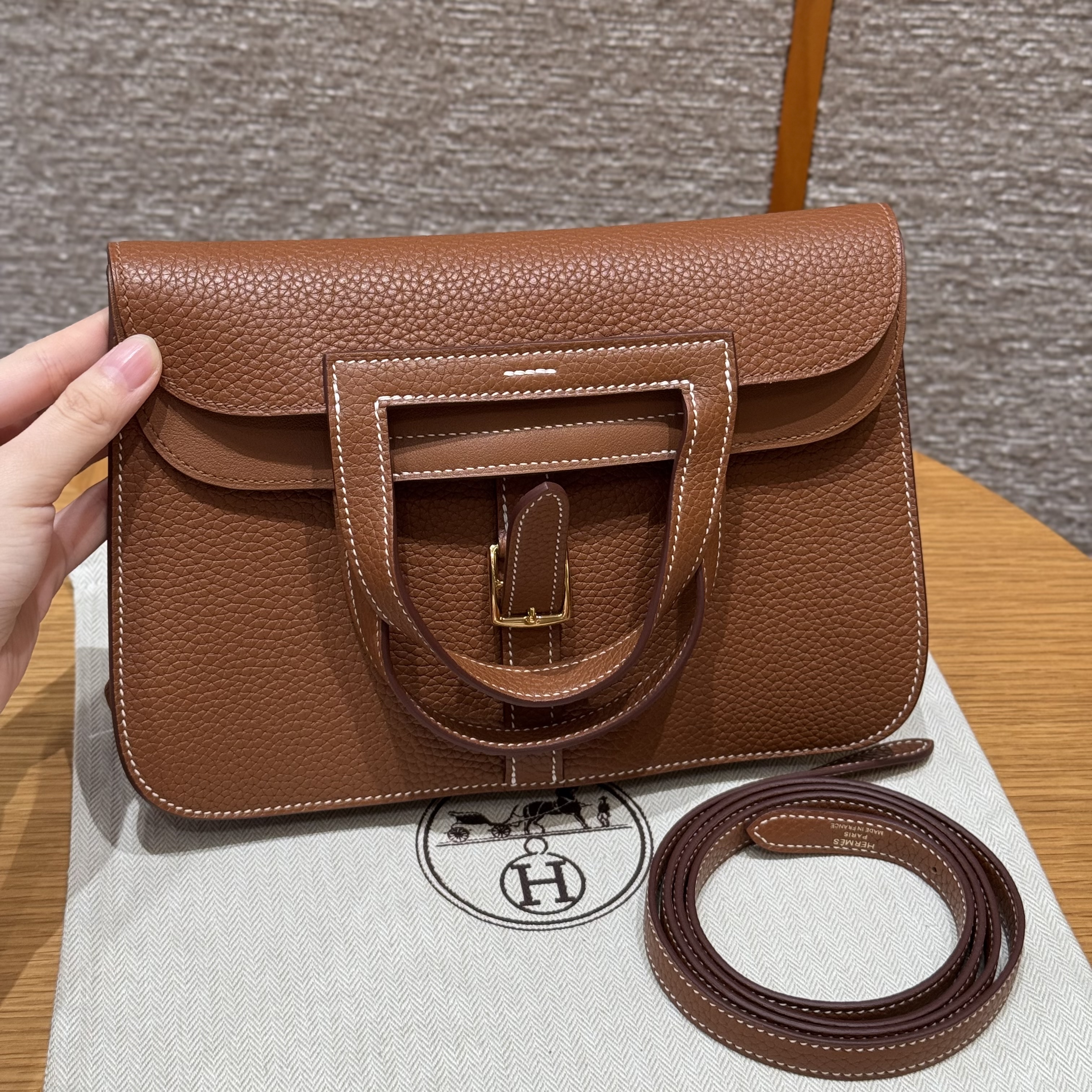 에르메스 Hermes Halzan 25cm clemence 37 Gold/silver
