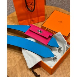 에르메스 Hermes Kelly Pocket strap Epsom and Swift Blue frida and Rose Mexico/silver