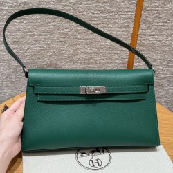 에르메스 Hermes Kelly elan 27cm Chèvre U4 Veert vertigo/silver