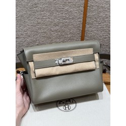 에르메스 Hermes Kelly Messenger 24cm Evercolor M8 Gris Asphalted/silver