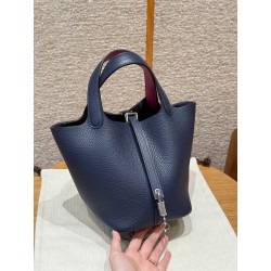 에르메스 Hermes Picotin lock 18cm clemence 73 Blue saphir and L3 Rose purple/sliver