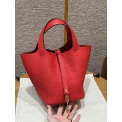 에르메스 Hermes Picotin lock 18cm clemence S3 Rouge Coeur/gold