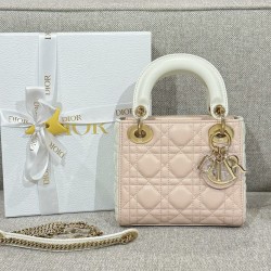 디올 Dior Mini Lady Dior Bag White/pink 17cm