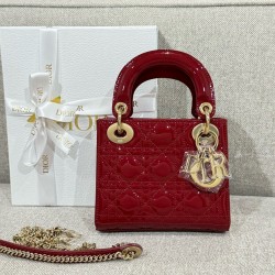 디올 Dior Mini Lady Dior Bag Wine red 17cm