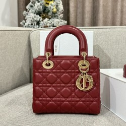 디올 Dior Small Lady Dior Bag Wine red 20cm