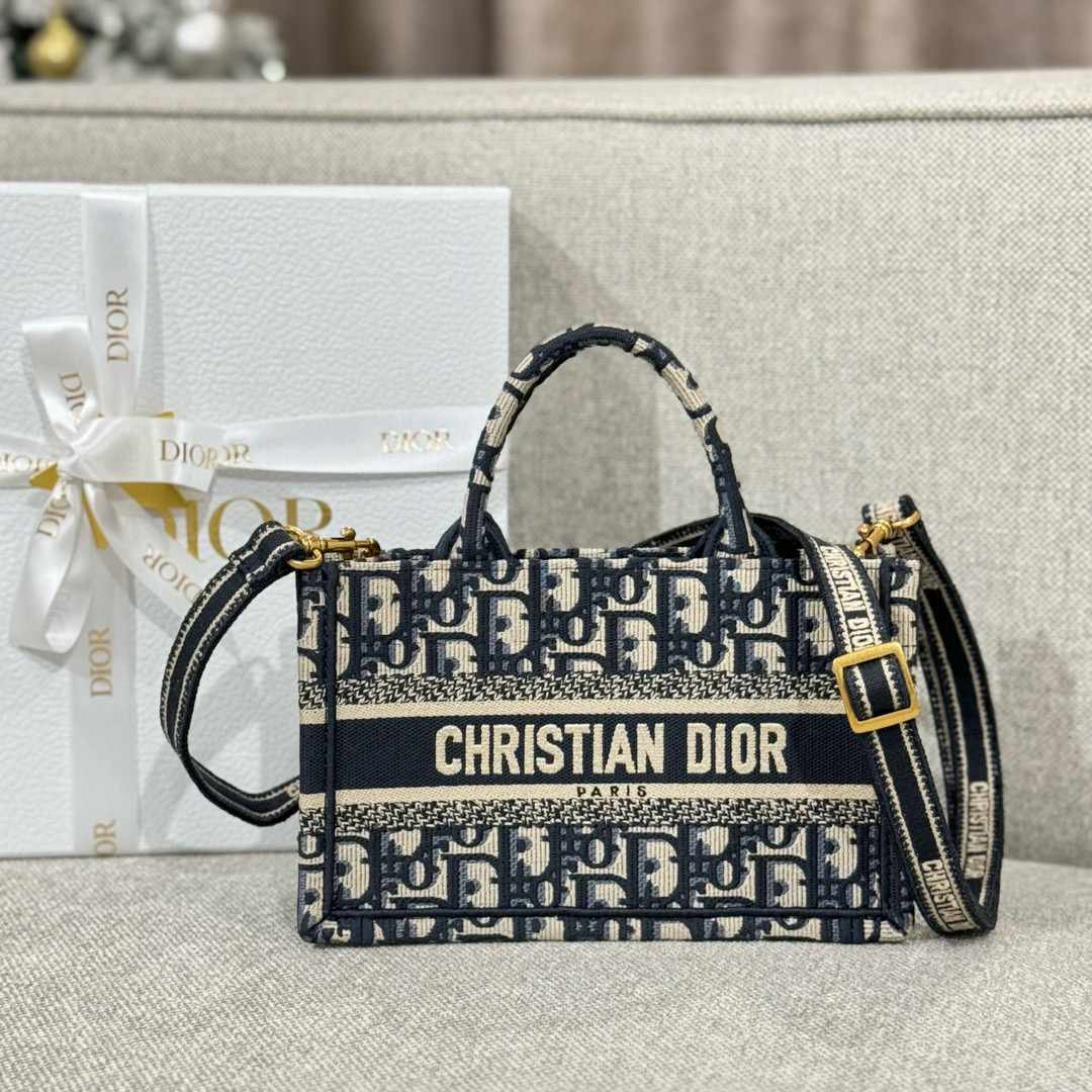 디올 Dior Mini Dior Book Tote Oblique Jacquard Blue 21.5cm