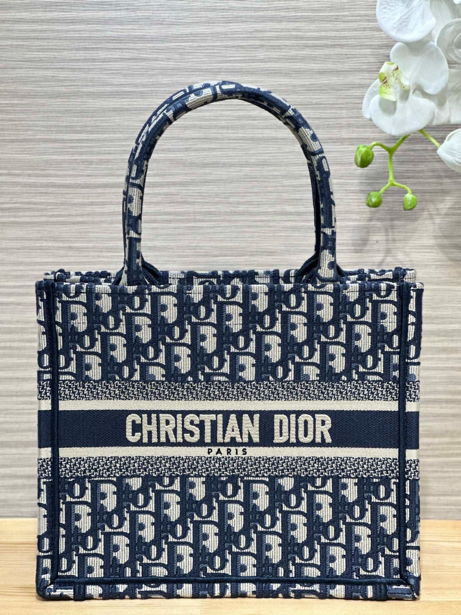 디올 Dior Small Dior Book Tote Oblique Jacquard Blue 26.5cm