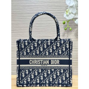 디올 Dior Small Dior Book Tote Oblique Jacquard Blue 26.5cm