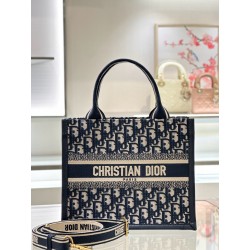 디올 Dior Small Dior Book Tote Oblique Jacquard Blue 26.5cm