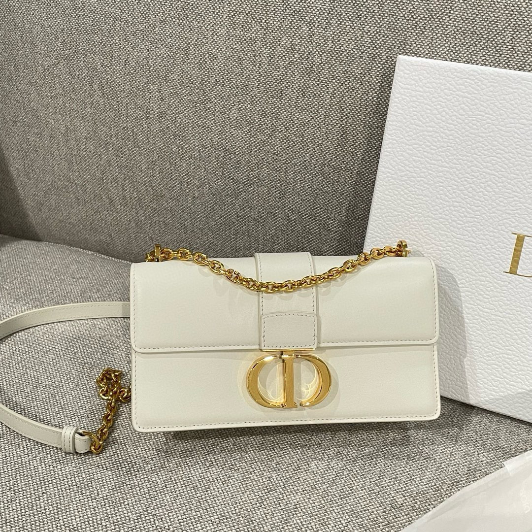 디올 Dior 30 Montaigne East-West Bag with Chain White 21cm