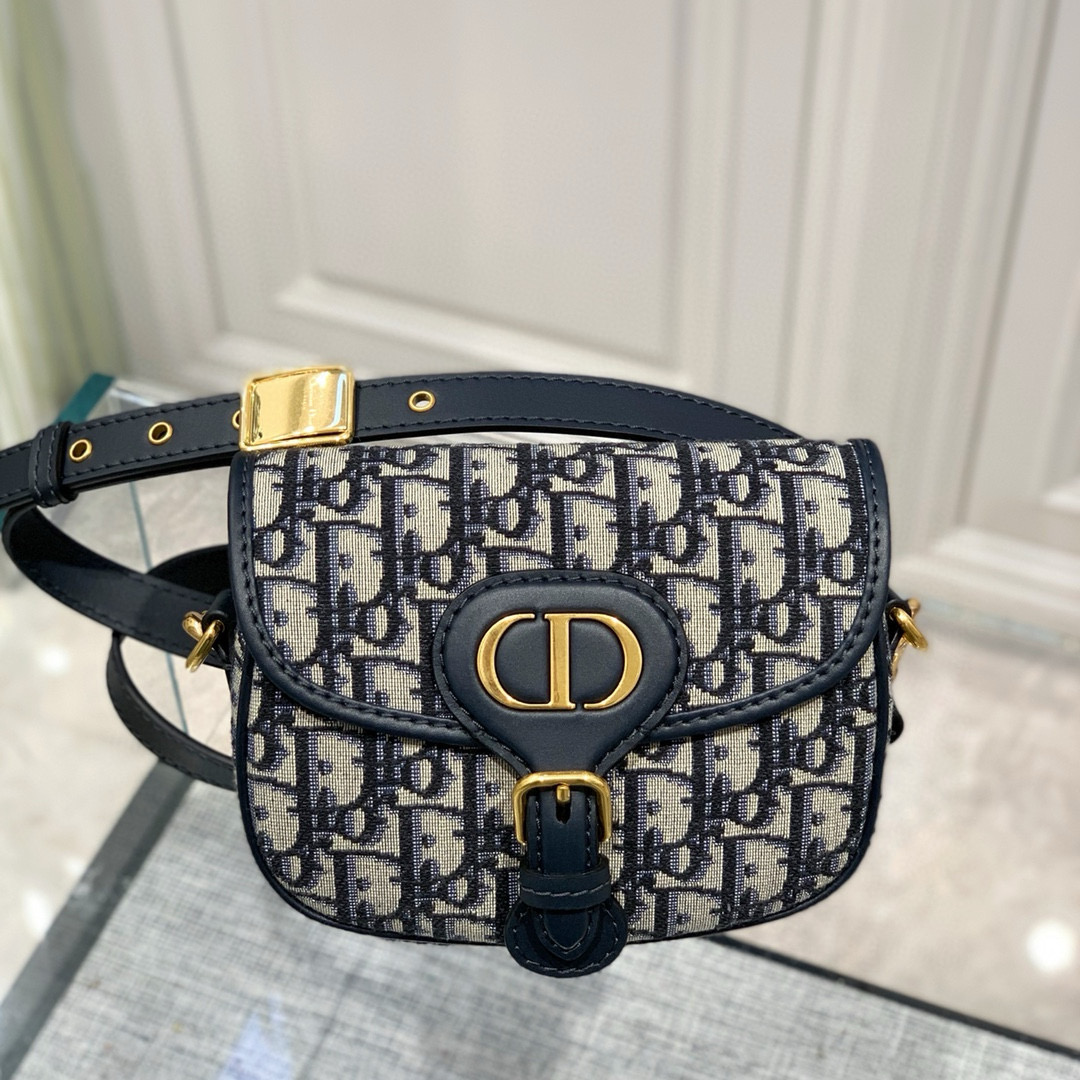 디올 Dior Small Bobby Bag Oblique Jacquard Blue 18cm