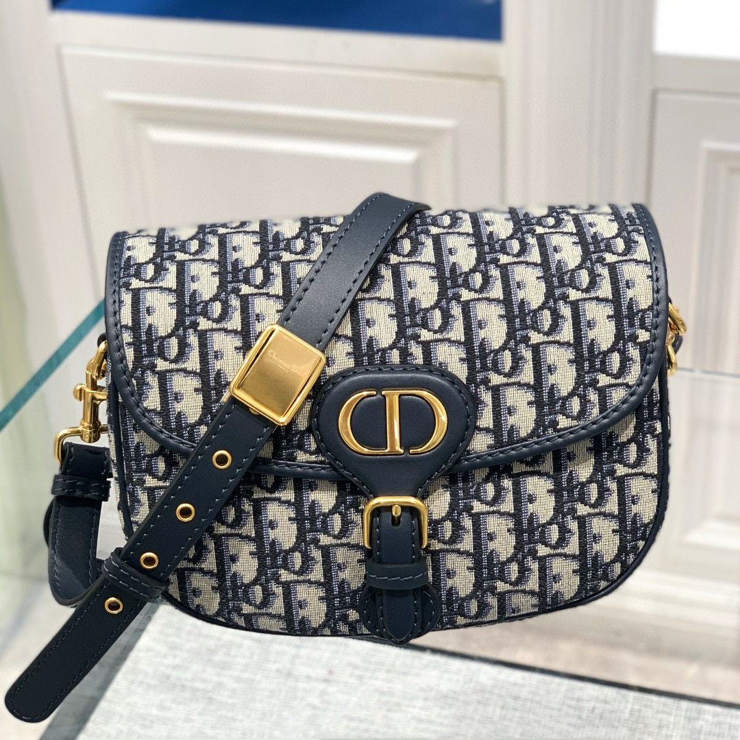 디올 Dior Medium Bobby Bag Oblique Jacquard Blue 22cm