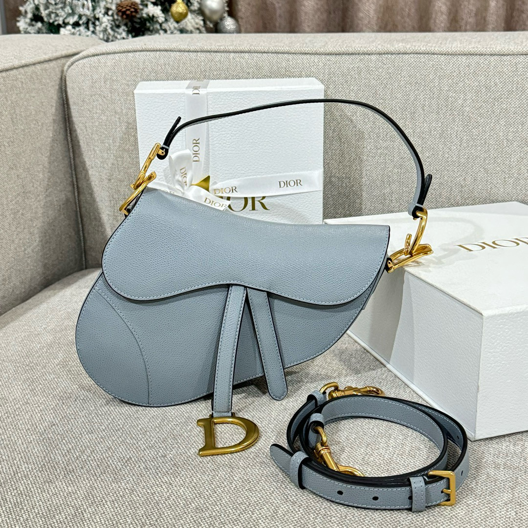 디올 Dior Saddle Bag with Strap blue 25.5cm