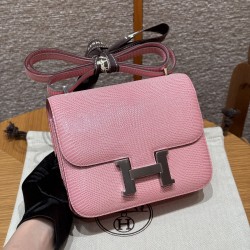 에르메스 Hermes Constance 19cm Lizard 3Q Rose Sakura/silver