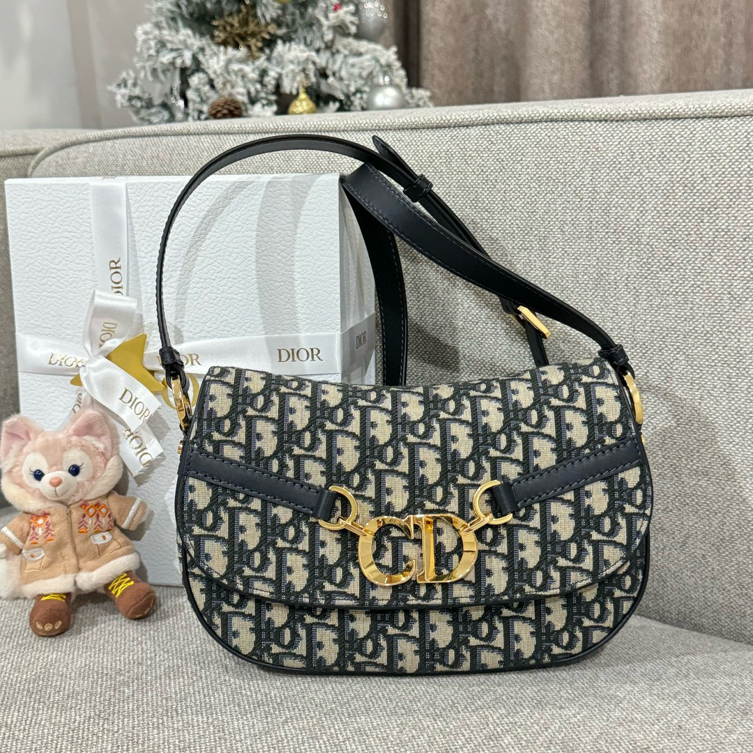 디올 Dior Small CD Besace Bag Oblique Jacquard Blue 24cm
