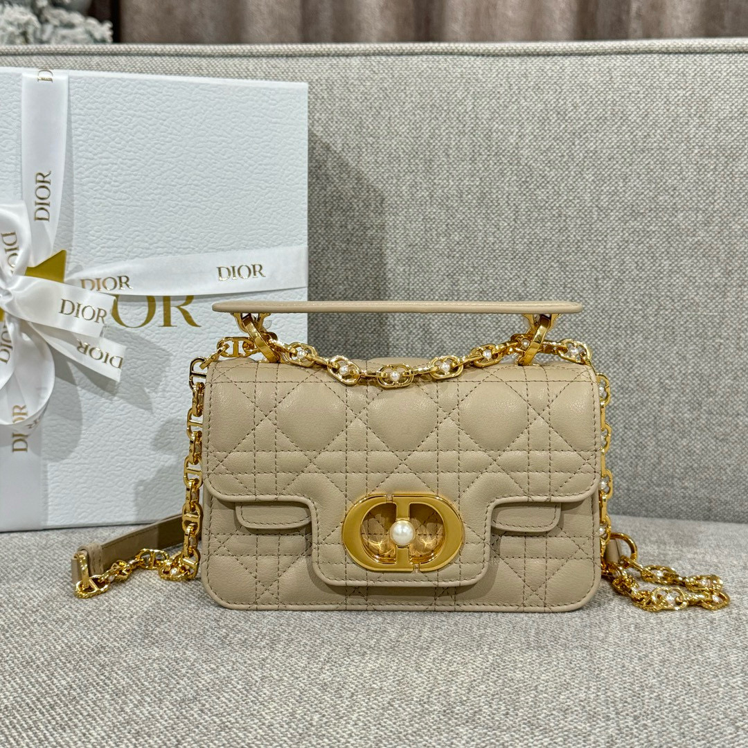 디올 Dior Mini Dior Jolie Top Handle Bag Apricot 19cm