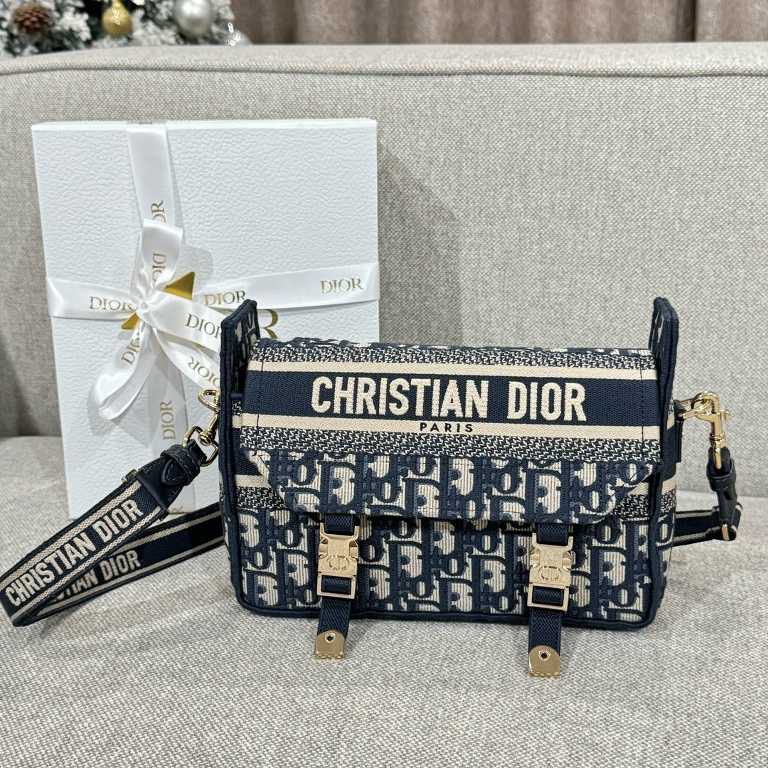 디올 Dior Small Diorcamp Bag Oblique Jacquard Blue 23cm