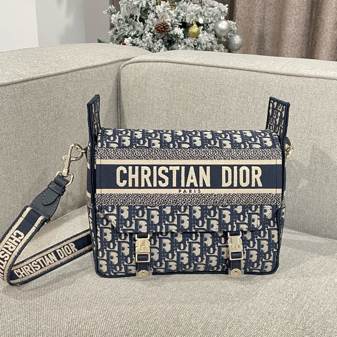 디올 Dior Medium Diorcamp Bag Oblique Jacquard Blue 29cm