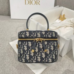 디올 Dior CD Vanity Bag Oblique Jacquard Blue 16cm