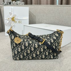 디올 Dior Diorstar Hobo Bag with Chain Oblique Jacquard Blue 22cm