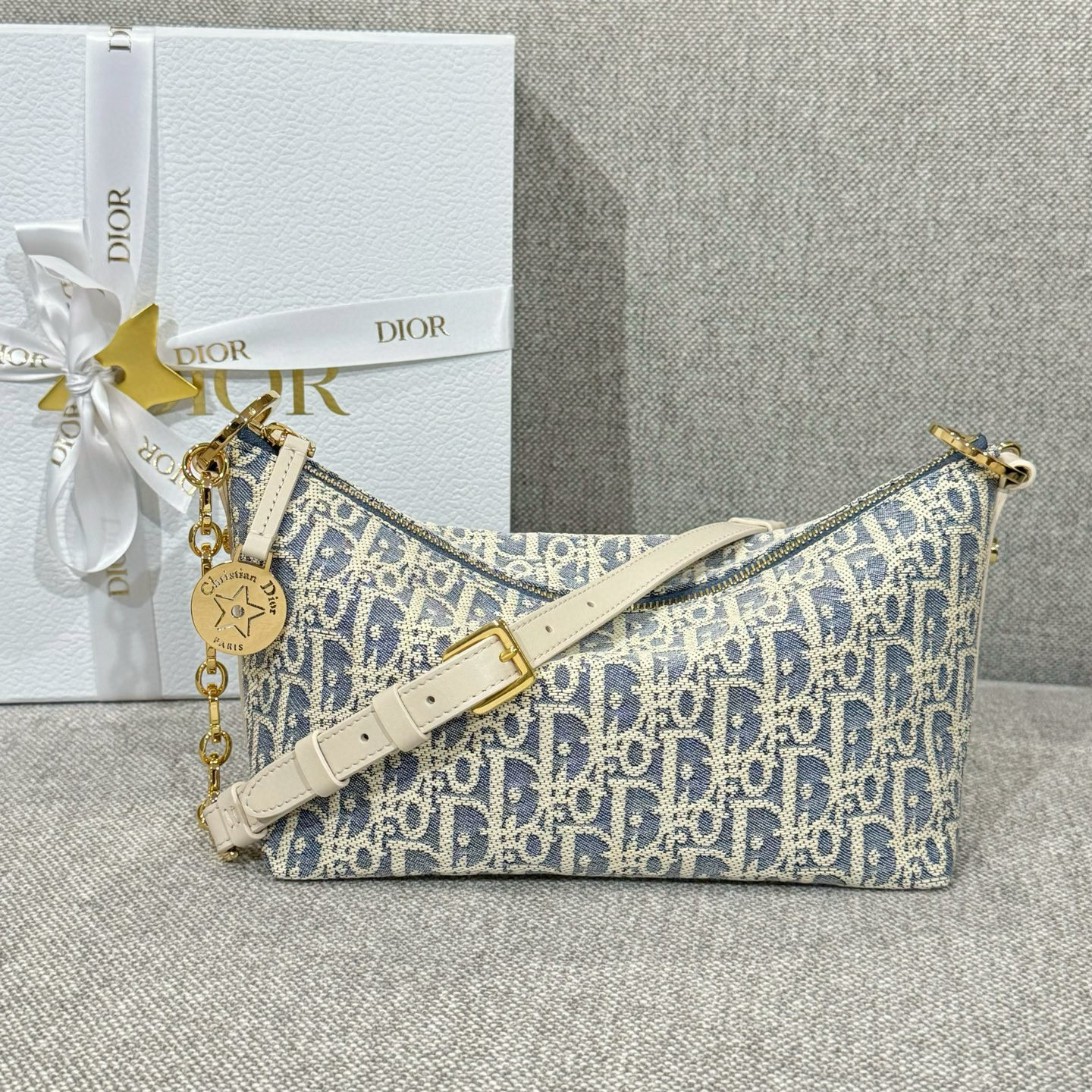 디올 Dior Diorstar Hobo Bag with Chain Blue Oblique 22cm