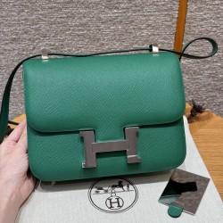 에르메스 Hermes Constance with mirror 24cm Epsom U4 Vert vertigo/silver