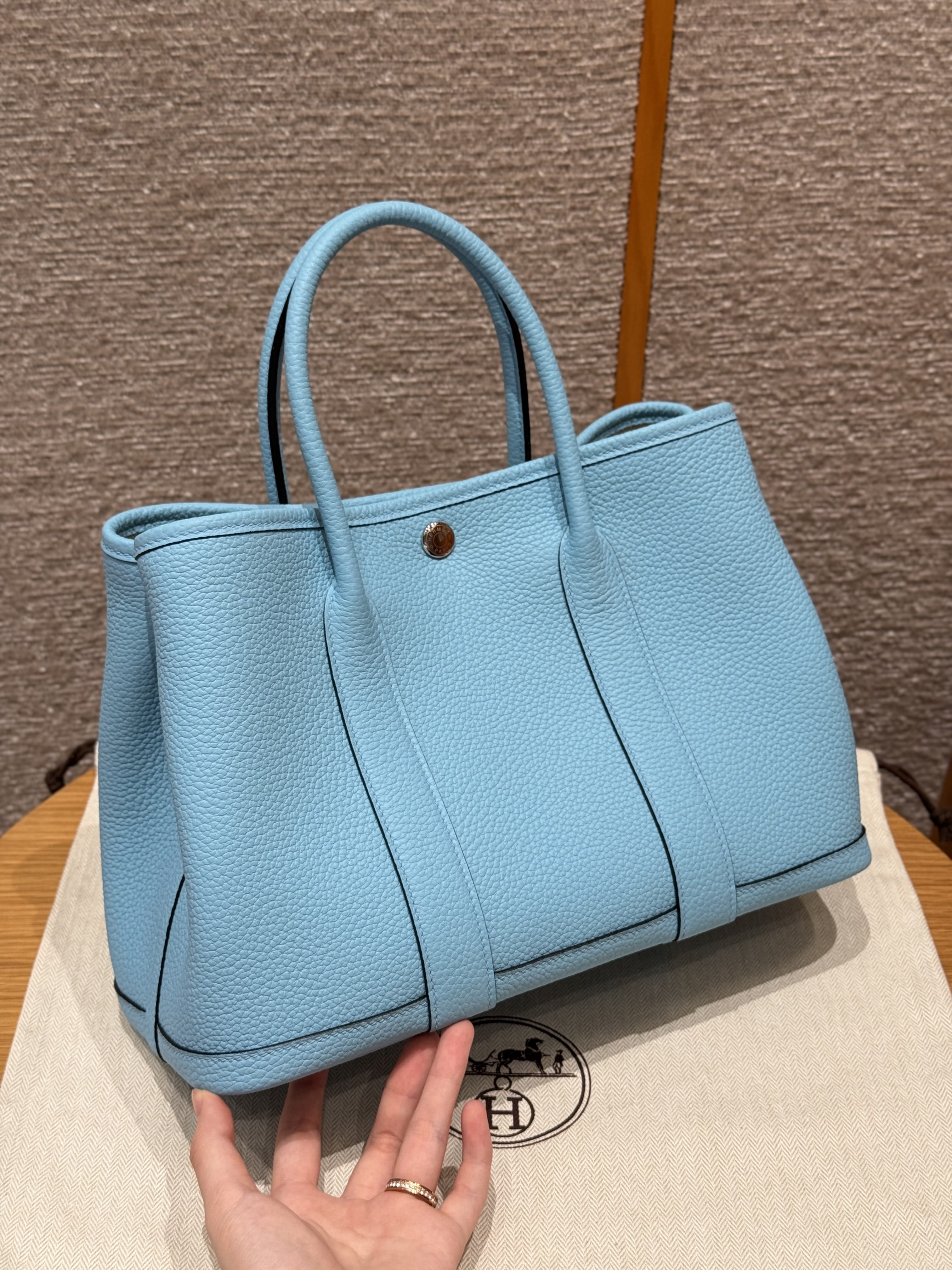 에르메스 Hermes Garden party 30cm Negonda 7N Celeste/silver