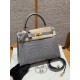 에르메스 Hermes Kelly 25cm Bright faced American Alligator 0V Gris Ciment/gold